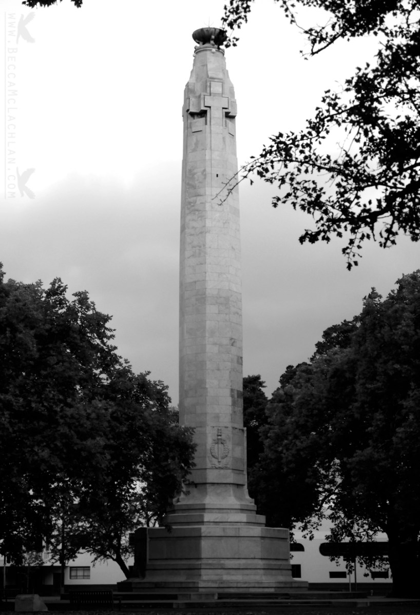 The foundation stone for the Dunedin cenotaph was laid by the Mayor, H Livingstone Tapley, on ANZAC Day, 1924. Some interesting items were placed in the cavity under the stone, including the official history of New Zealand's part in the war and also Byrne's history of the Otago Regiment, a statement of the bodies of troops that had left Dunedin, and copies of current newspapers. Before the structure itself could be built there was some difficulty in raising the sum required due to the difficult post-war environment. Because of this shortfall in funding, the bronze figures in the original design were left off. The final design took the form of a tall shaft encased in imported Italian Carrara marble. JL Salmond was the local architect and the contract was let in September 1924, at 8420 pounds. The inscription at the base read "The Glorious Dead 1914-1918" with the addition, after World War 2, of "The Glorious Dead 1939-1945". The Cenotaph was unveiled by HRH, the Duke of York, on 17 March 1927, during his visit to New Zealand and is still the focus of ANZAC Day commemorations.